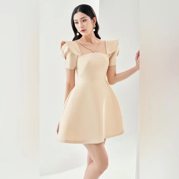 green emerald velvet dress Cream Layered Pleated Ruffle Mini Dress